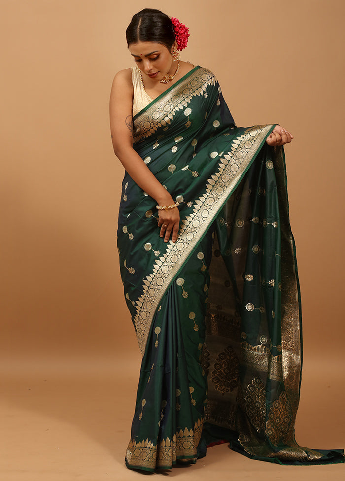 Green Katan Silk Saree With Blouse Piece