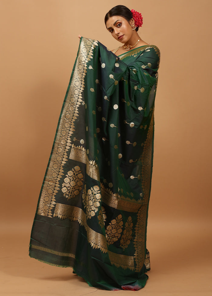 Green Katan Silk Saree With Blouse Piece