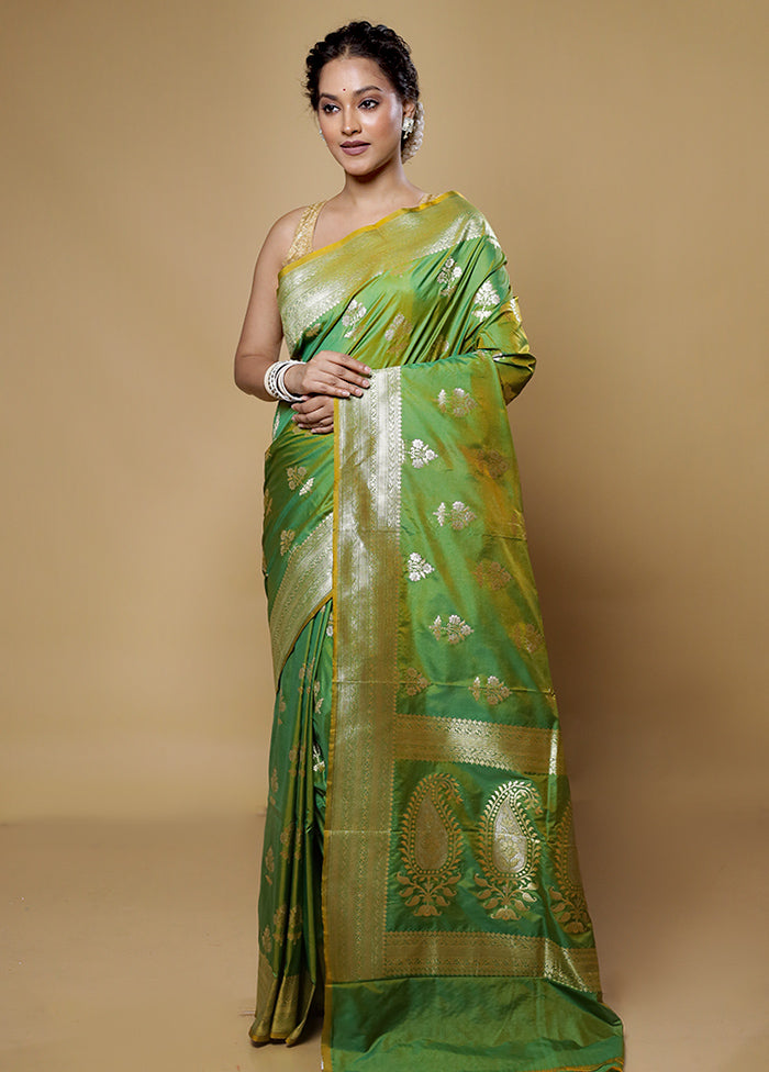 Green Katan Silk Saree With Blouse Piece