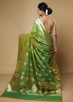 Green Katan Silk Saree With Blouse Piece