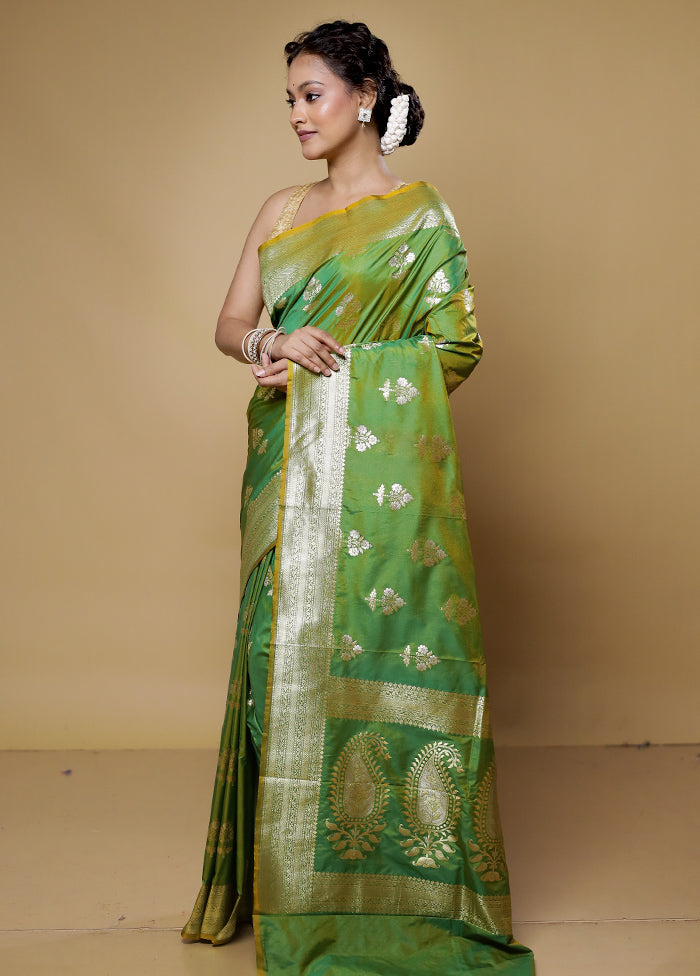 Green Katan Silk Saree With Blouse Piece