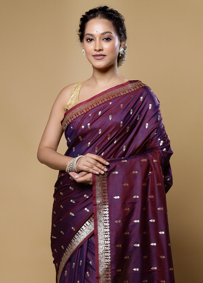 Purple Katan Silk Saree With Blouse Piece