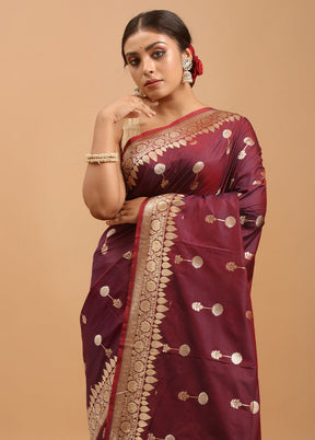 Purple Katan Silk Saree With Blouse Piece