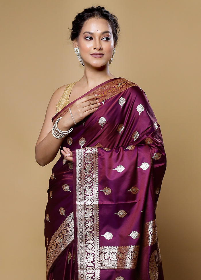 Purple Katan Silk Saree With Blouse Piece