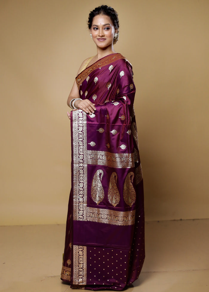 Purple Katan Silk Saree With Blouse Piece