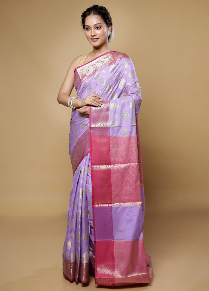 Purple Kora Silk Saree With Blouse Piece