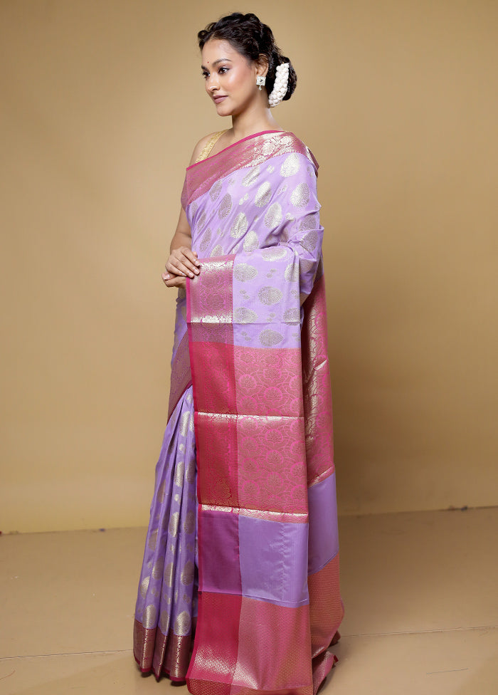 Purple Kora Silk Saree With Blouse Piece