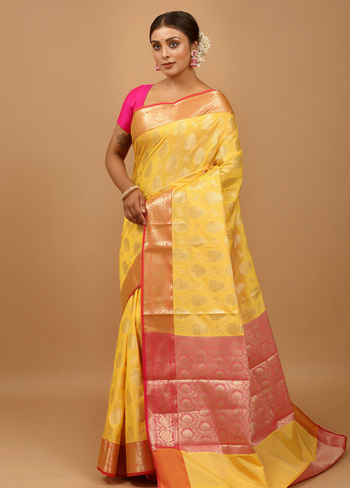 Yellow Kora Silk Saree With Blouse Piece