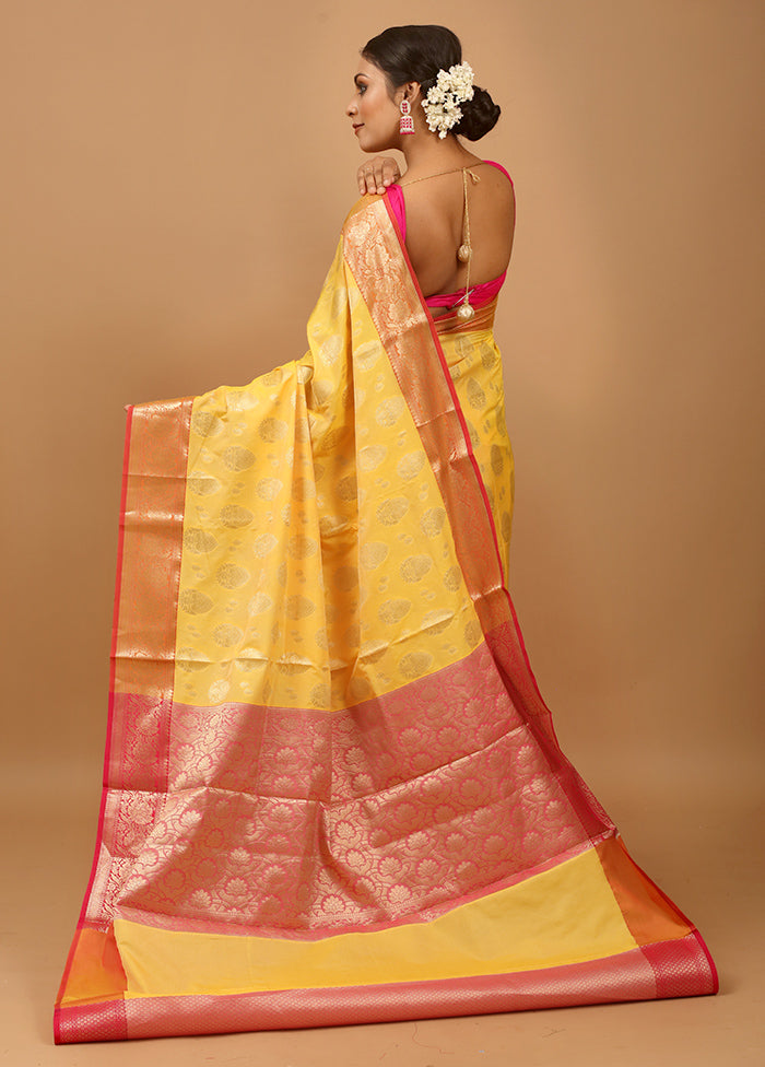 Yellow Kora Silk Saree With Blouse Piece