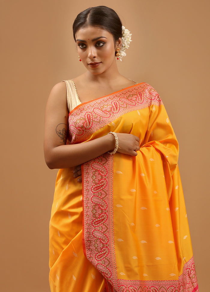 Yellow Katan Silk Saree With Blouse Piece