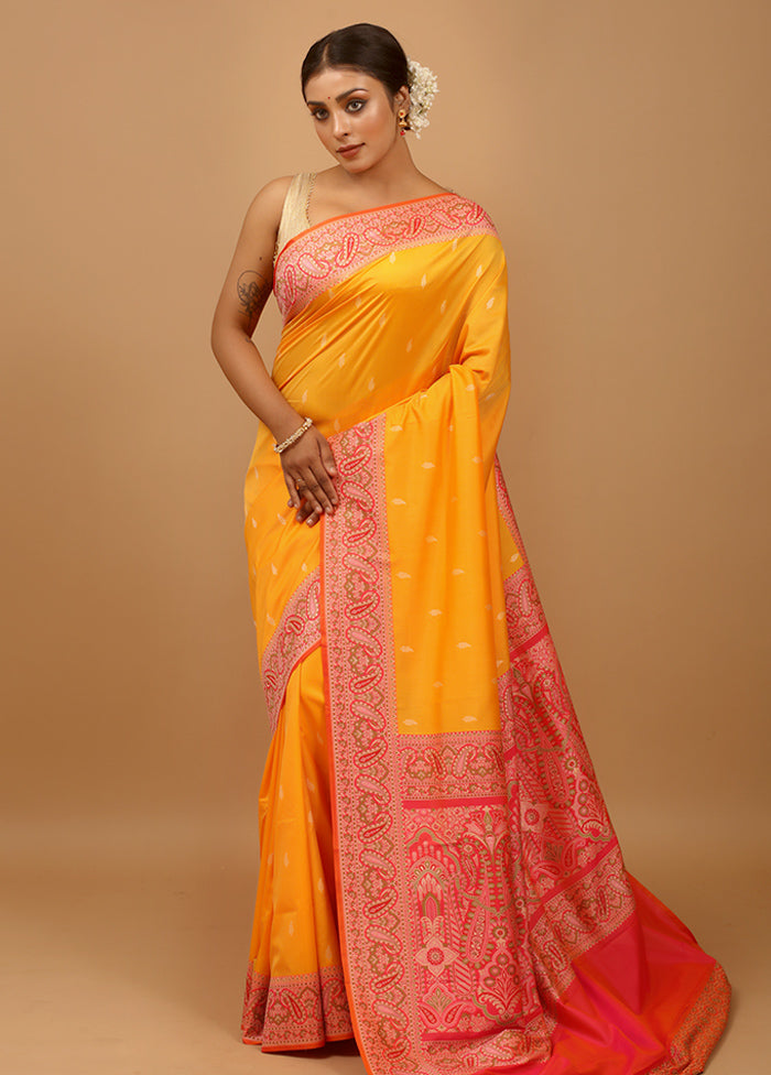 Yellow Katan Silk Saree With Blouse Piece