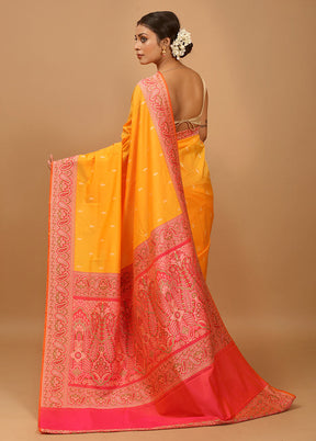 Yellow Katan Silk Saree With Blouse Piece