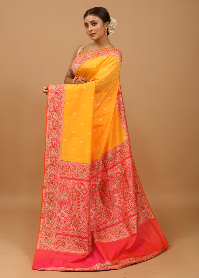 Yellow Katan Silk Saree With Blouse Piece