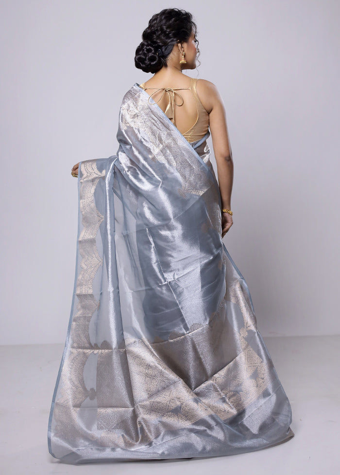 Grey Tissue Silk Saree With Blouse Piece