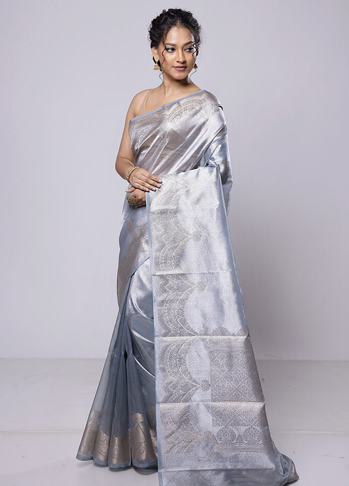 Grey Tissue Silk Saree With Blouse Piece