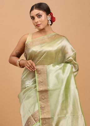 Green Tissue Silk Saree With Blouse Piece