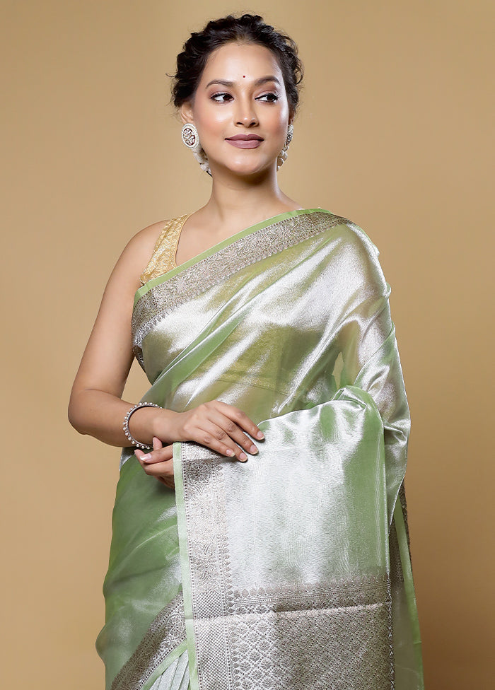 Green Tissue Silk Saree With Blouse Piece