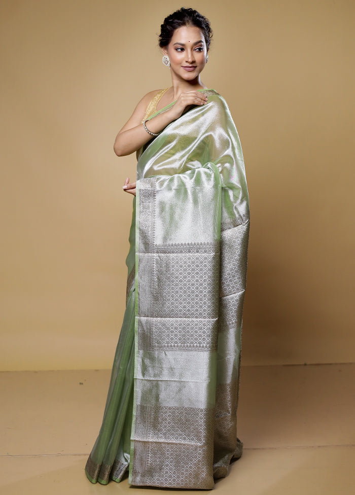 Green Tissue Silk Saree With Blouse Piece