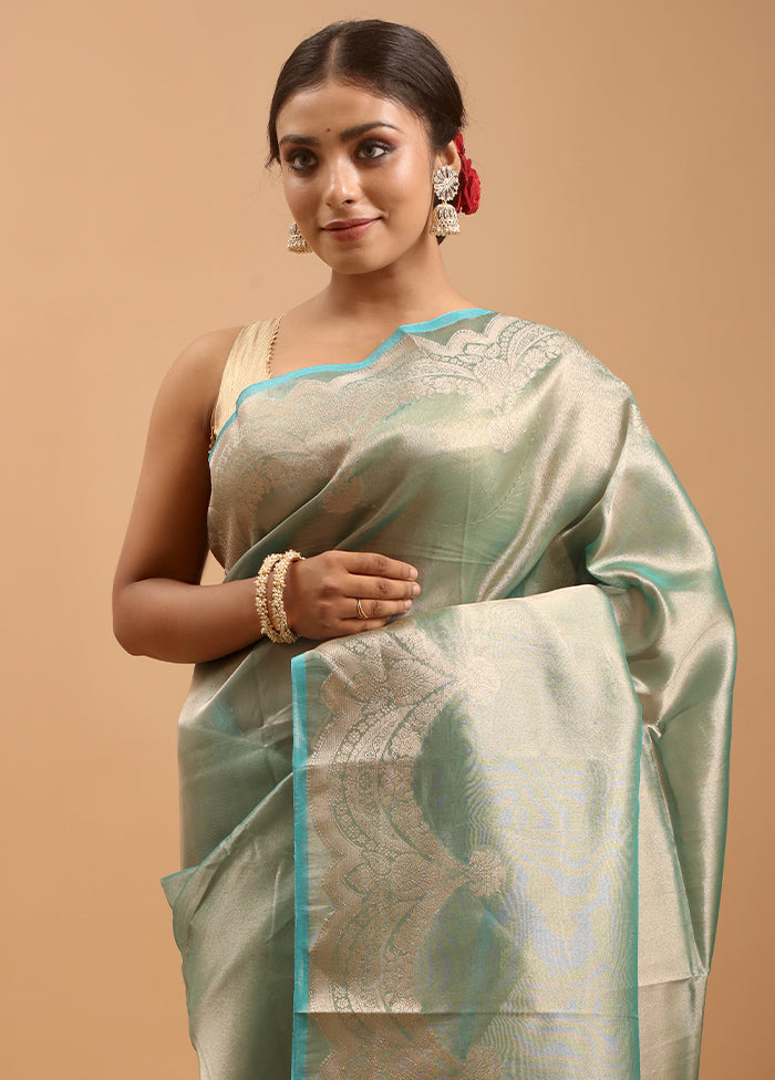 Green Tissue Silk Saree With Blouse Piece