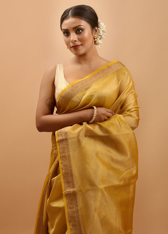 Yellow Tissue Silk Saree With Blouse Piece