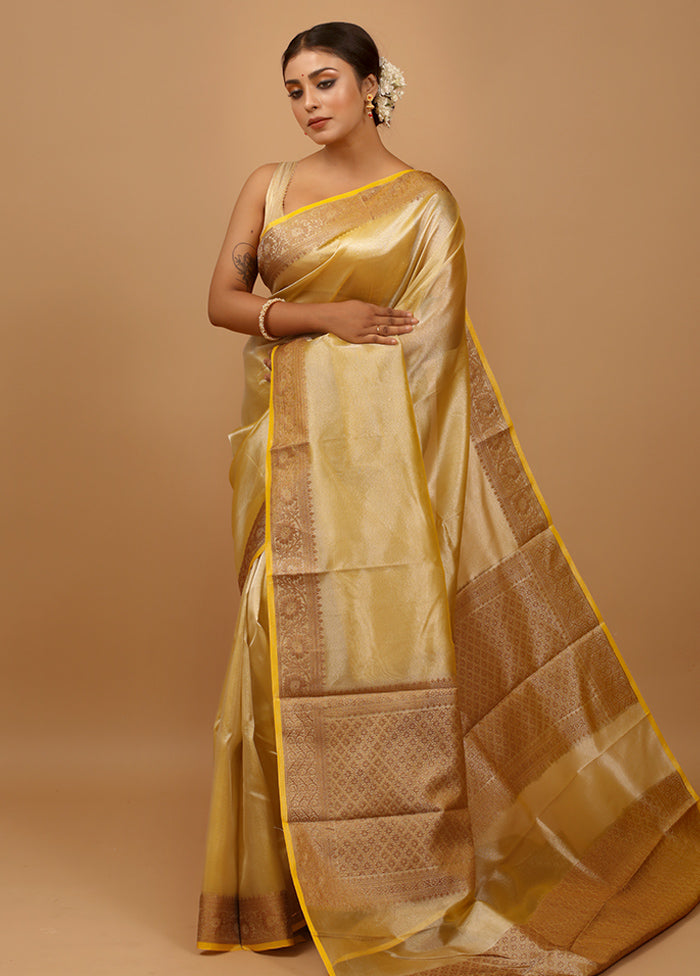 Yellow Tissue Silk Saree With Blouse Piece