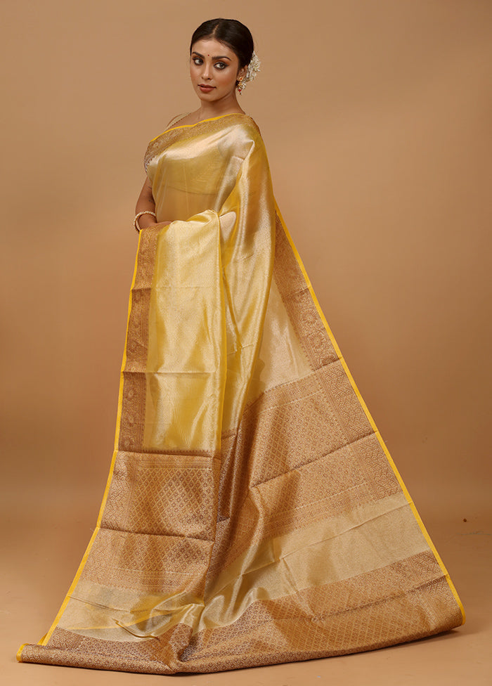 Yellow Tissue Silk Saree With Blouse Piece