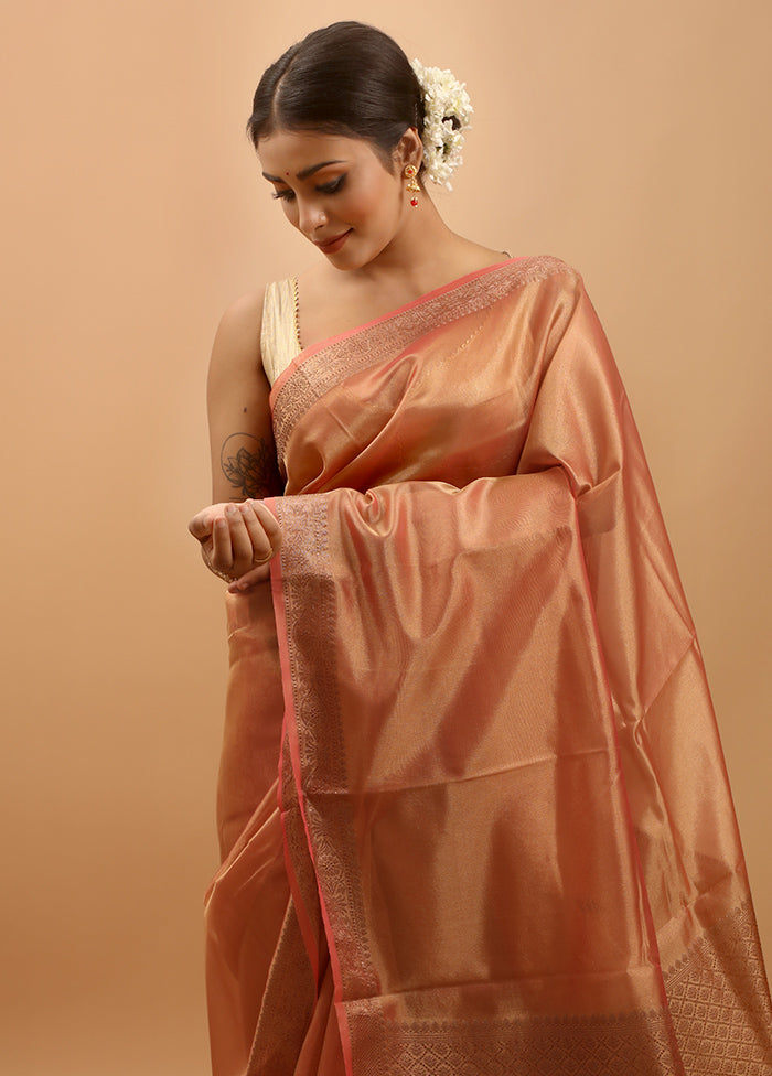 Rust Tissue Silk Saree With Blouse Piece