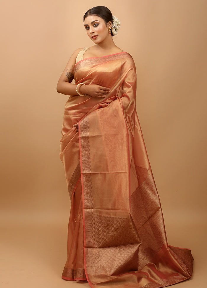 Rust Tissue Silk Saree With Blouse Piece