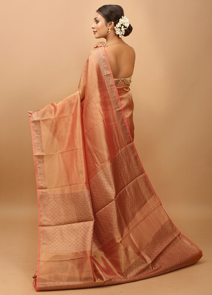 Rust Tissue Silk Saree With Blouse Piece