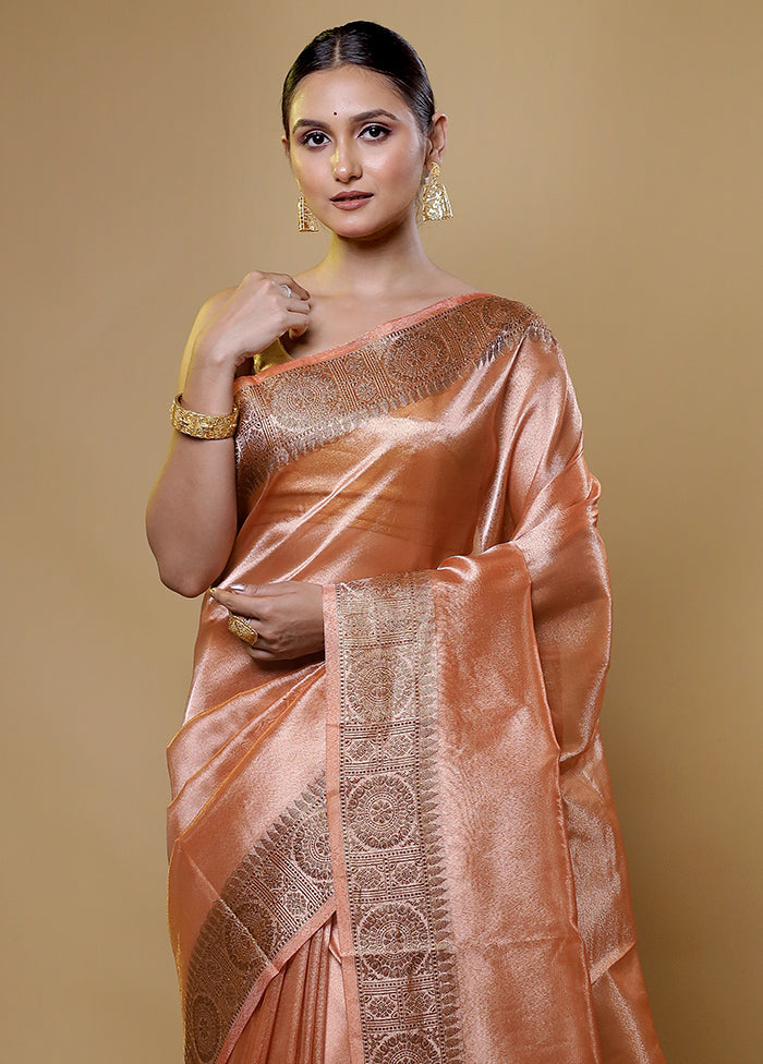 Rust Tissue Silk Saree With Blouse Piece