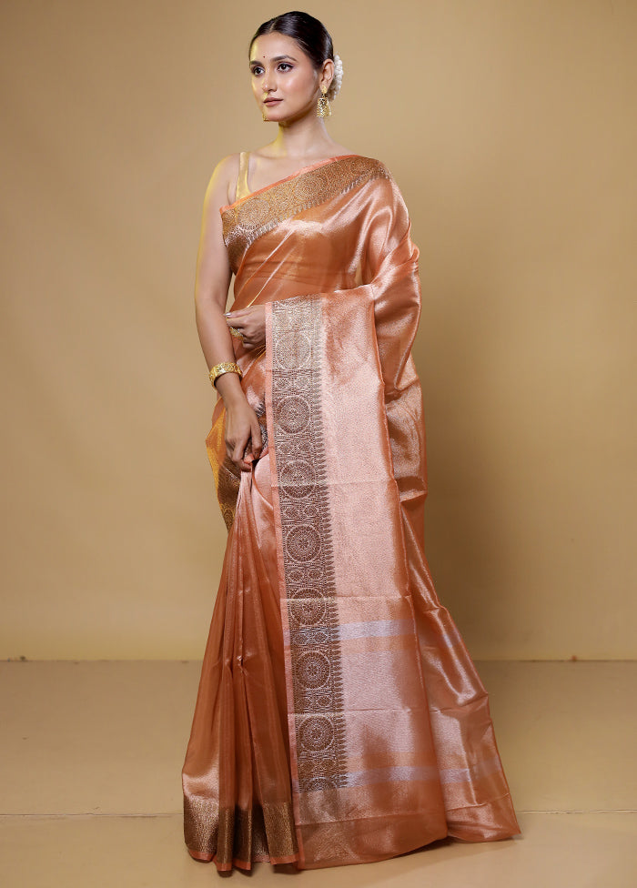 Rust Tissue Silk Saree With Blouse Piece