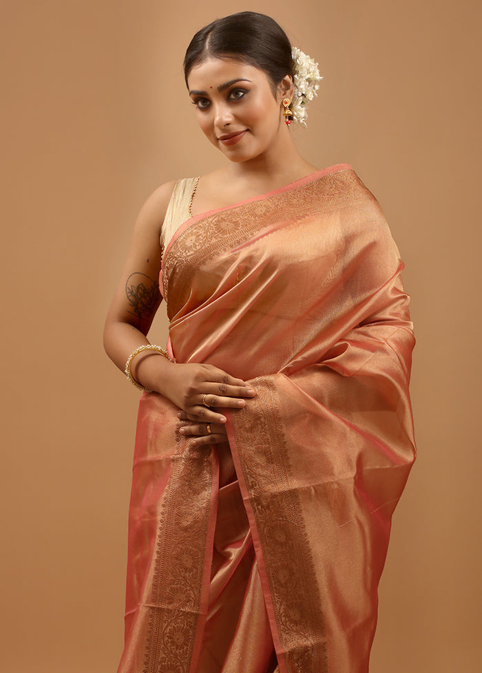 Rust Tissue Silk Saree With Blouse Piece