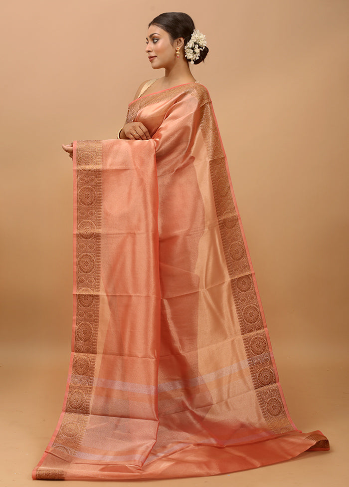 Rust Tissue Silk Saree With Blouse Piece