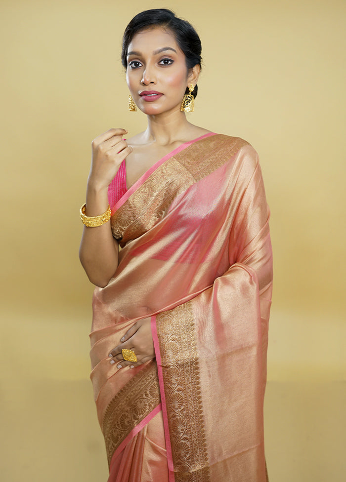 Rust Tissue Silk Saree With Blouse Piece