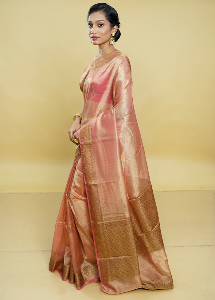 Rust Tissue Silk Saree With Blouse Piece