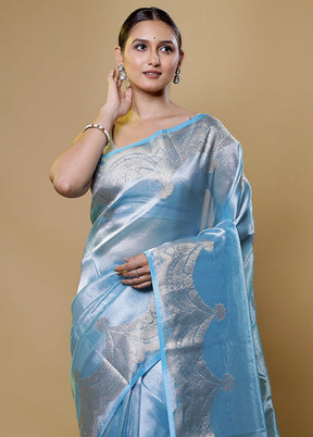 Blue Tissue Silk Saree With Blouse Piece