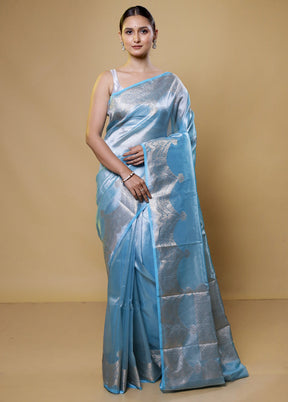 Blue Tissue Silk Saree With Blouse Piece