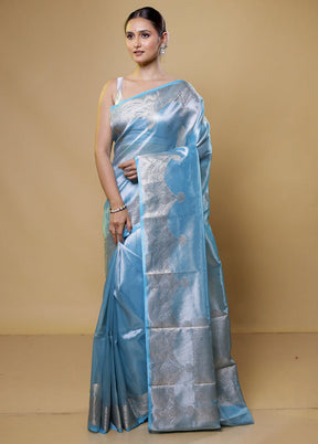 Blue Tissue Silk Saree With Blouse Piece