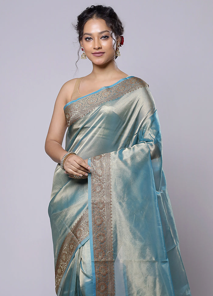 Blue Tissue Silk Saree With Blouse Piece