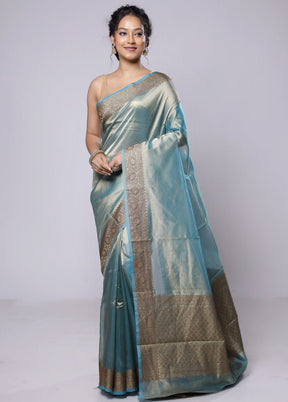 Blue Tissue Silk Saree With Blouse Piece