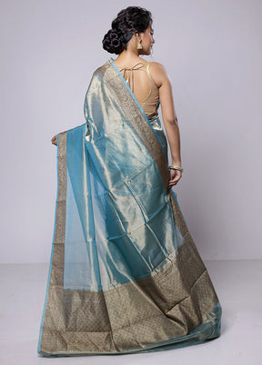 Blue Tissue Silk Saree With Blouse Piece