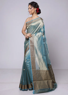 Blue Tissue Silk Saree With Blouse Piece