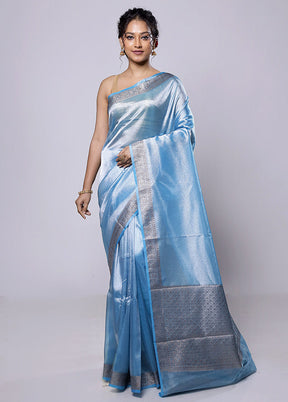 Blue Tissue Silk Saree With Blouse Piece