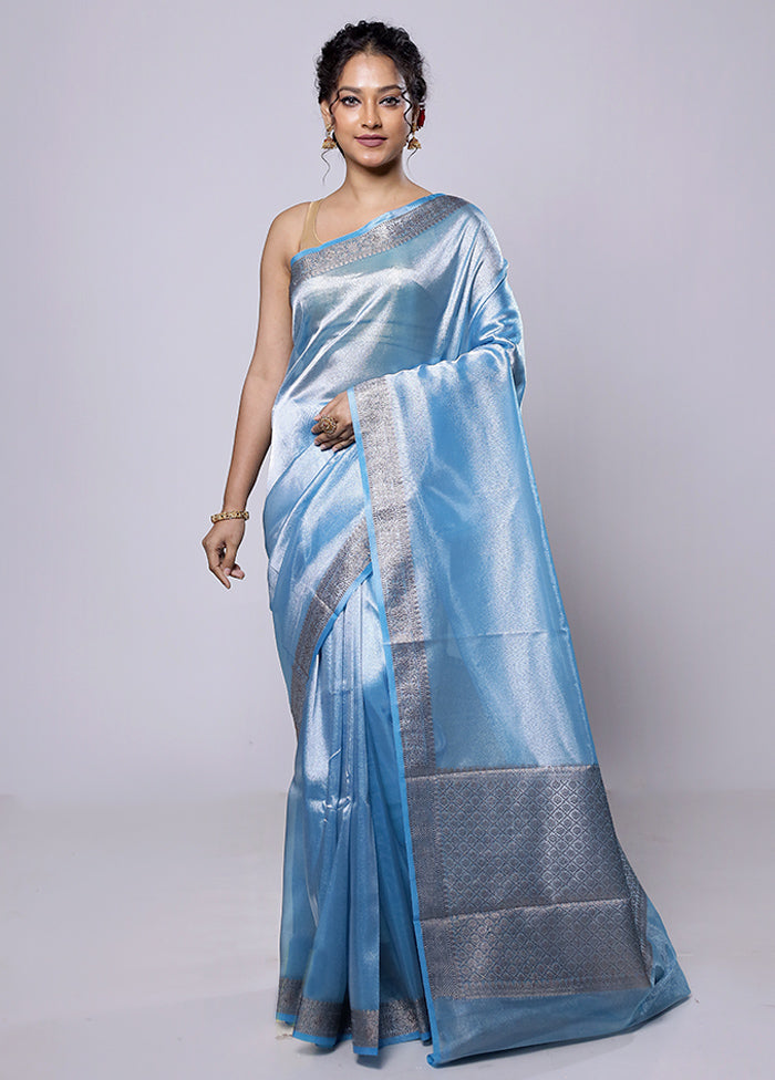 Blue Tissue Silk Saree With Blouse Piece