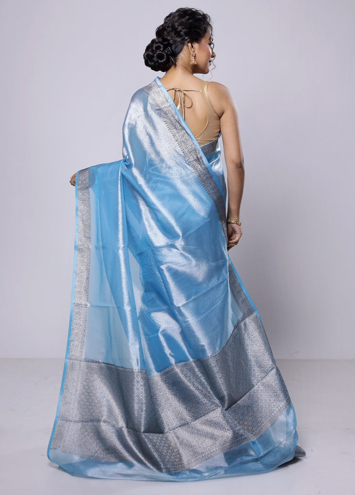 Blue Tissue Silk Saree With Blouse Piece