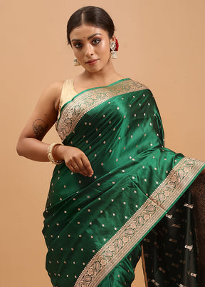 Green Banarasi Silk Saree With Blouse Piece