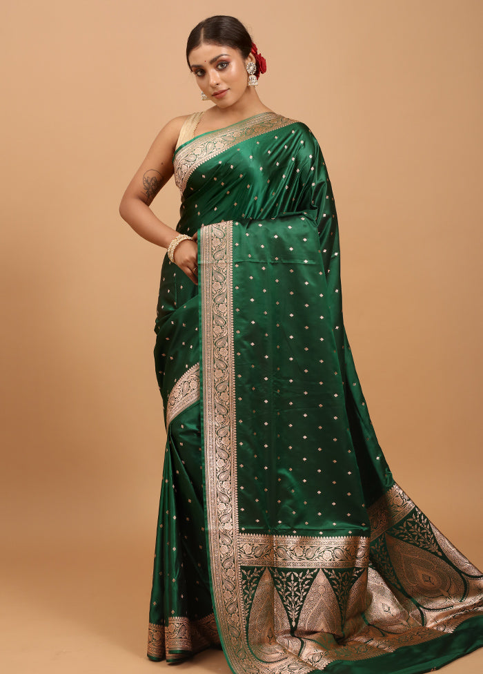 Green Banarasi Silk Saree With Blouse Piece