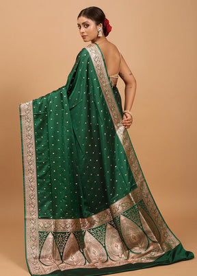 Green Banarasi Silk Saree With Blouse Piece