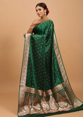 Green Banarasi Silk Saree With Blouse Piece