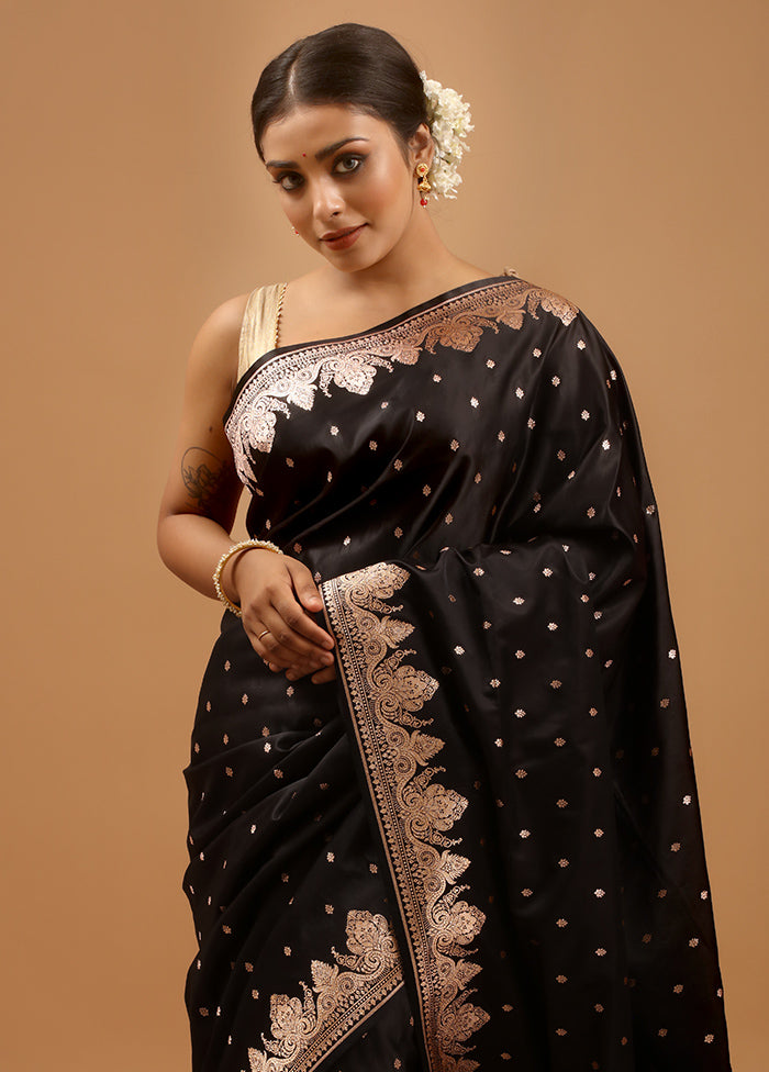 Black Banarasi Silk Saree With Blouse Piece